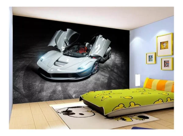 Papel De Parede Carro Ferrari Cinza Céu Sport 7,5m² Car166