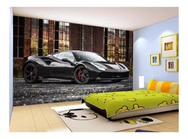 Papel De Parede Carro Ferrari Preto Garagem 7,5m² Car163