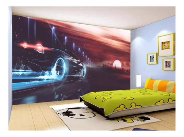 Papel De Parede Carro Futurístico Estilo Neon 7,5m² Car361