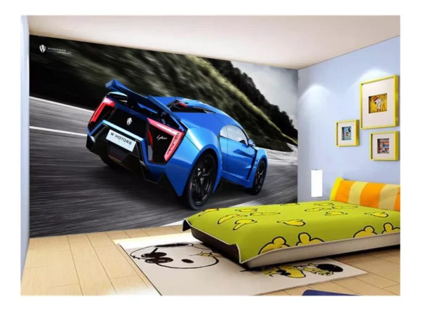 Papel De Parede Carro Lykan Azul Super Pista 7,5m² Car356