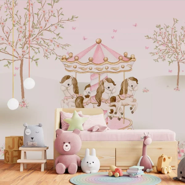 Papel De Parede Carrossel Cavalo Menina Infantil 11m² Vr578