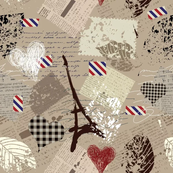 Papel De Parede Casual Coração Amor A França Fundo Bege 3mt