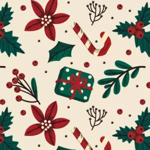 Papel De Parede Casual Guirlandas Natal Flores E Ramos Vinil