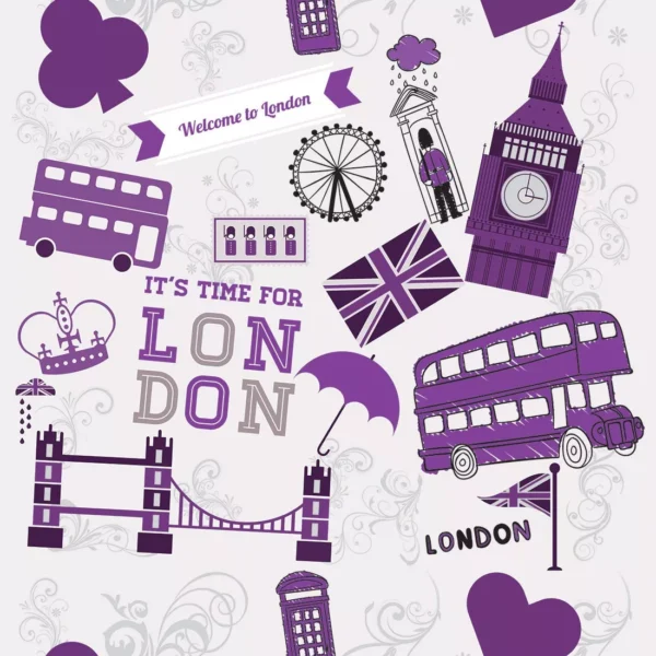 Papel De Parede Casual London Em Tons De Roxo E Cinza 3mt