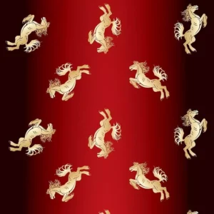 Papel De Parede Cavalos Em Dourado Fundo Vermelho 310x58cm