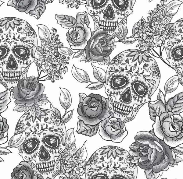 Papel De Parede Caveira Mexicana Floral Branco Preto 2,5m