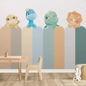 Papel De Parede Cerca Cerquinha Dinossauro Aquarela Baby M²