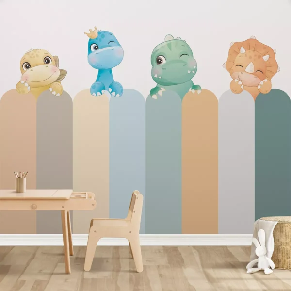 Papel De Parede Cerca Cerquinha Dinossauro Aquarela Baby M²