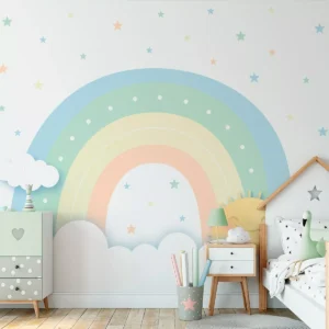 Papel De Parede Céu Arco-íris Colorido Infantil - 3m² Vr622