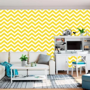 Papel De Parede Chevron Amarelo Adesivo Quarto Casal Sala