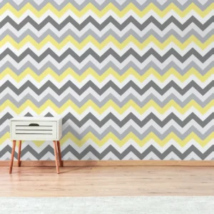 Papel De Parede Chevron Amarelo Cinza E Branco 57x270cm