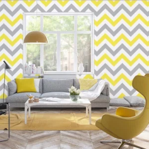 Papel De Parede Chevron Amarelo, Cinza E Branco - 68