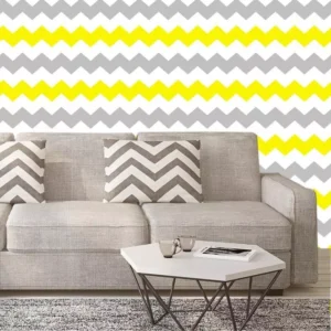 Papel De Parede Chevron Amarelo Cinza E Branco Adesivo Sala