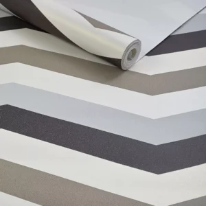 Papel De Parede Chevron Off White Cinza Preto Marrom Lavável