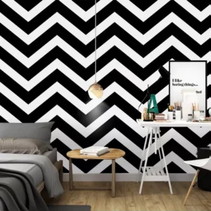 Papel De Parede Chevron Preto E Branco Vinílico Top