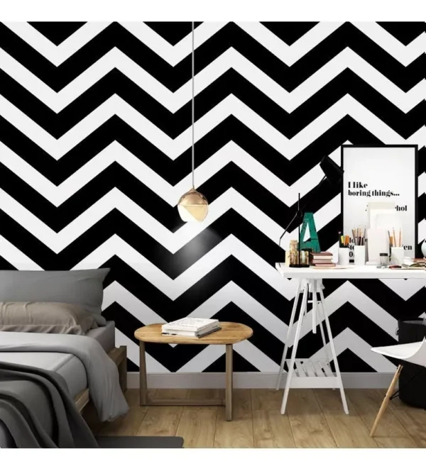 Papel De Parede Chevron Preto E Branco Vinílico Top