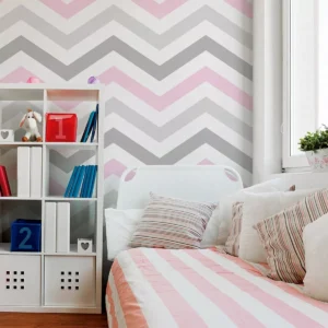 Papel De Parede Chevron Rosa E Cinza Quarto Menina Rolo 10 M