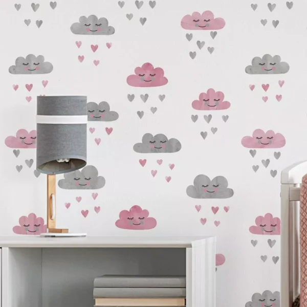 Papel De Parede Chuva De Amor Nuvem Quarto Menina Bebe 10 M