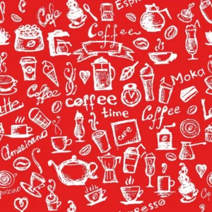 Papel De Parede Clássico Coffee Café Time Fundo Vermelho Bra