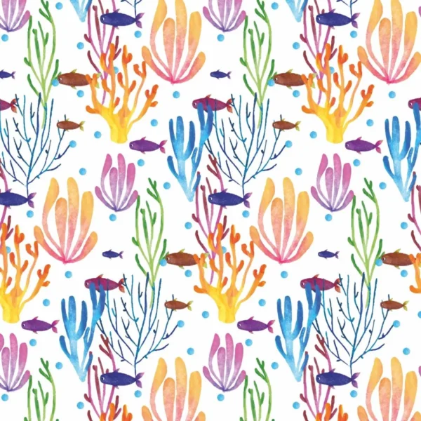 Papel De Parede Clássico Fundo Do Mar Plantas Lavável 3m