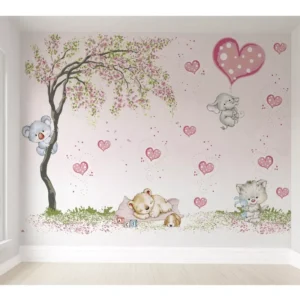 Papel De Parede Coração Amor Ursinha Gatinha Bebê 4m² Vr145