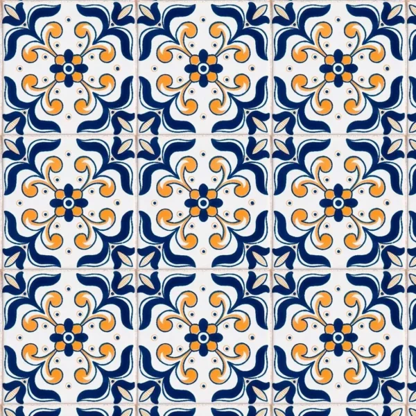 Papel De Parede Cozinha Azulejo Azul Amarelo Lavável