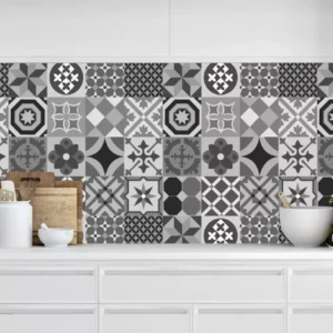 Papel De Parede Cozinha Azulejo Cinza Lavável 3mts- Promoção