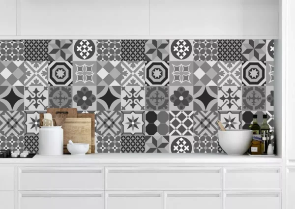 Papel De Parede Cozinha Azulejo Cinza Lavável 3mts- Promoção