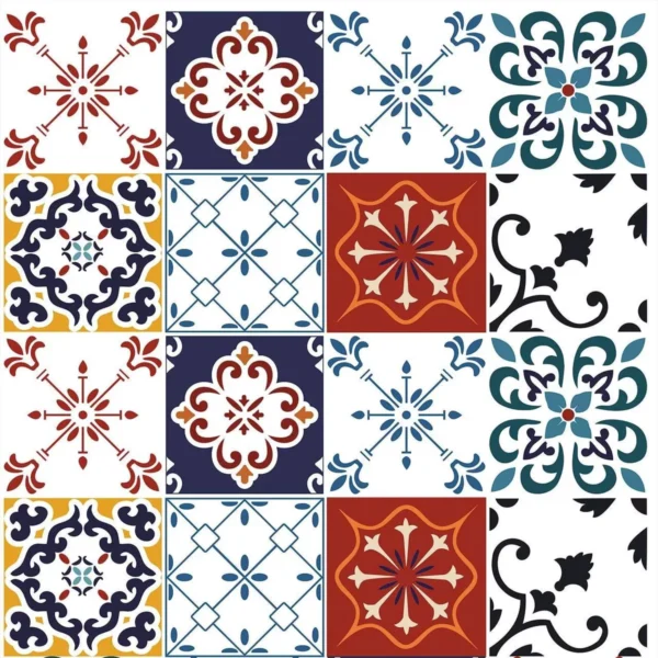 Papel De Parede Cozinha Azulejo Português Azul Vermelho 1,5m