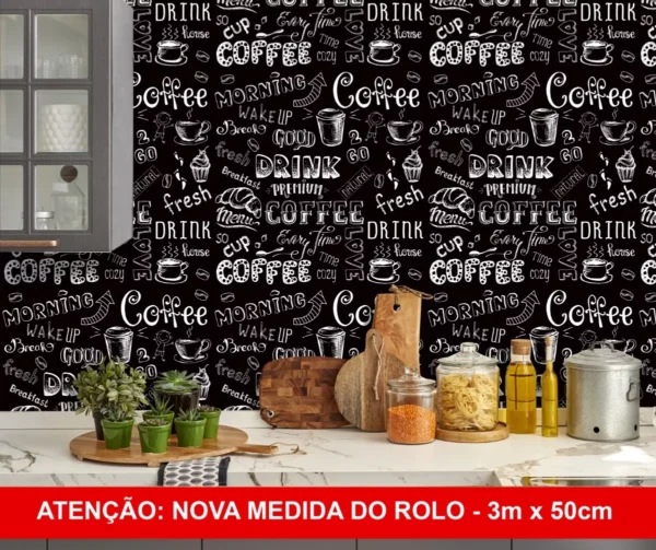 Papel De Parede Cozinha Café Coffee Lavável 3mx58cm