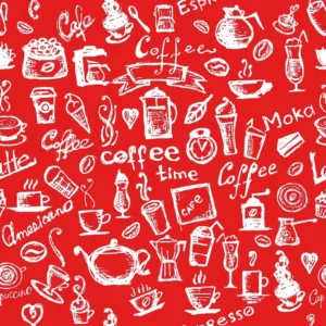 Papel De Parede Cozinha Coffee Café Cafeteria Fundo Vermelho