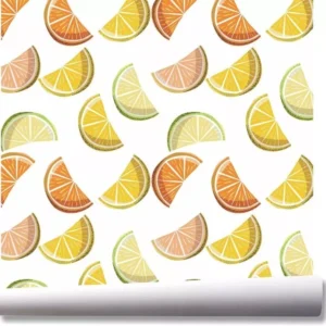 Papel De Parede Cozinha Fruta Limão Laranja Kit 03 Rolos A07