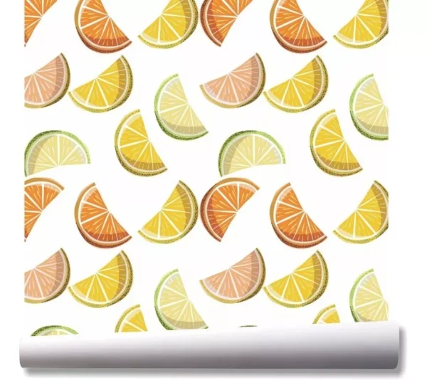 Papel De Parede Cozinha Fruta Limão Laranja Kit 03 Rolos A07