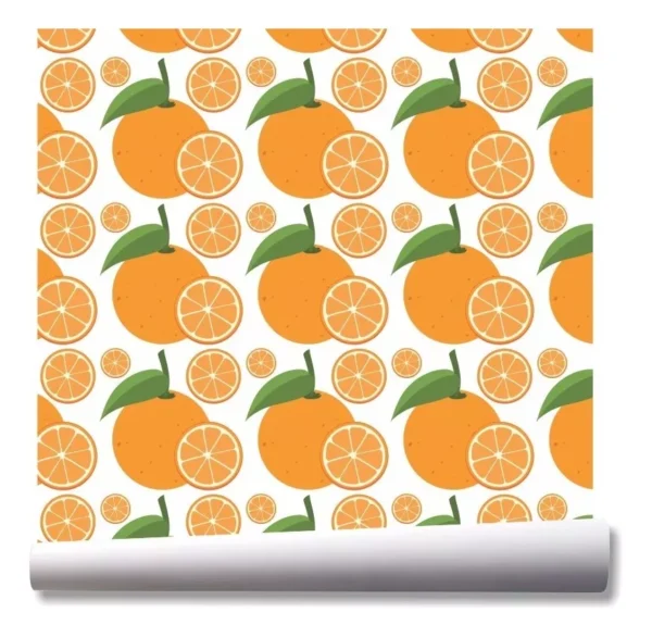 Papel De Parede Cozinha Frutas Laranja Kit 03 Rolos A179