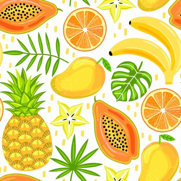 Papel De Parede Cozinha Frutas Laranja Mamão Abacaxi Banana