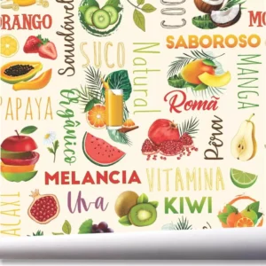 Papel De Parede Cozinha Laranja Abacaxi Kit 03 Rolos A503