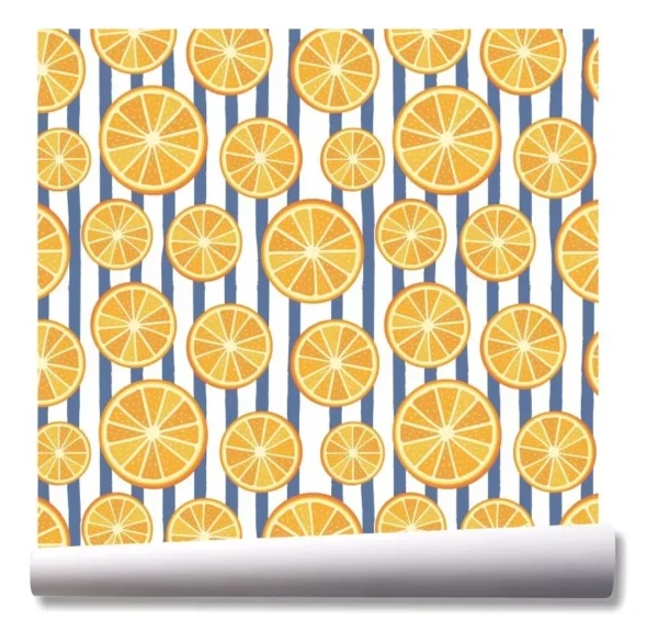 Papel De Parede Cozinha Laranja Frutas Kit 03 Rolos A143