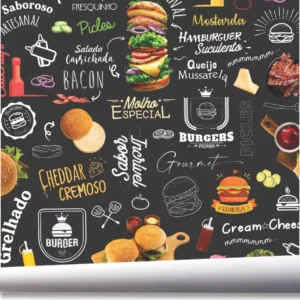 Papel De Parede Cozinha Sanduiche Hamburguer Bacon A501