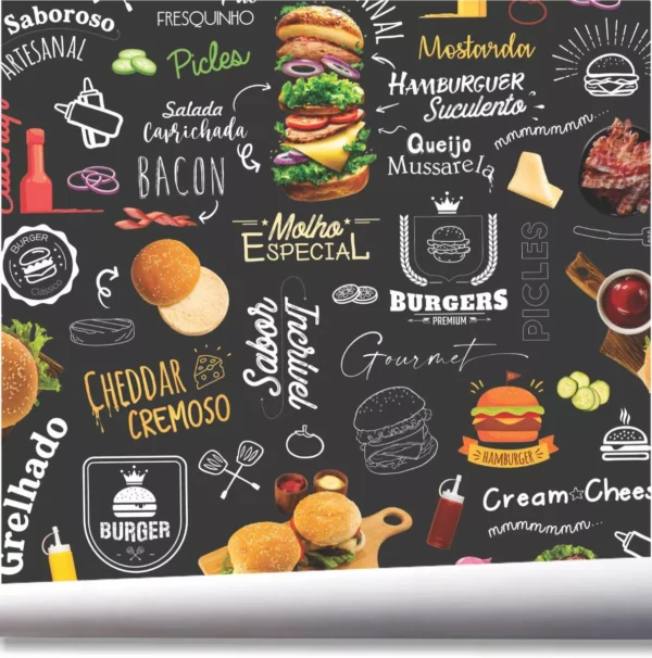 Papel De Parede Cozinha Sanduiche Hamburguer Bacon A501