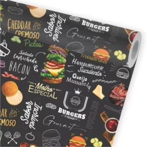 Papel De Parede Cozinha Sanduiche Hambúrguer Fast Food A501