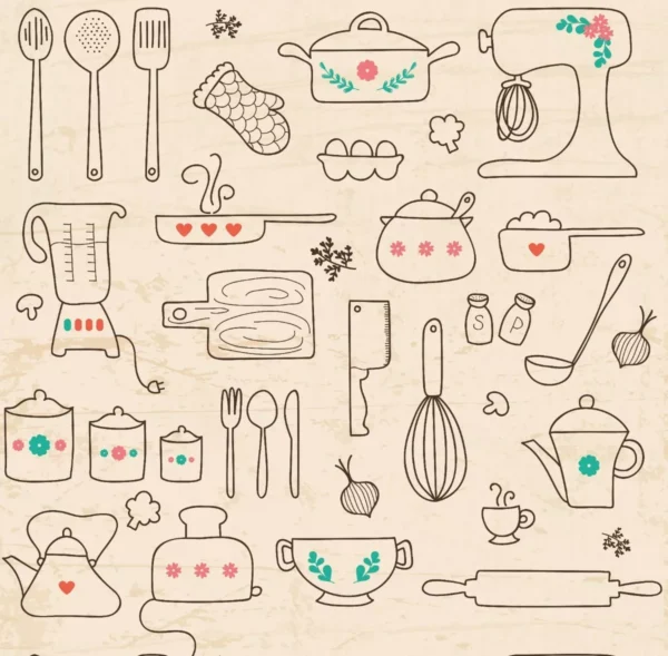 Papel De Parede Cozinha Utensílios Domésticos Delicado