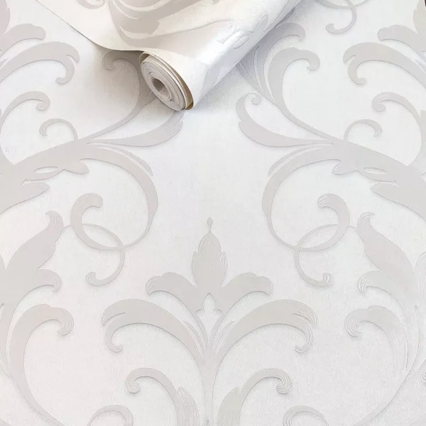 Papel De Parede Damask Arabescos Classico Cinza Claro + Cola