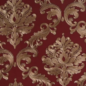 Papel De Parede Damask Vermelho Bordô, Dourado Grace 3