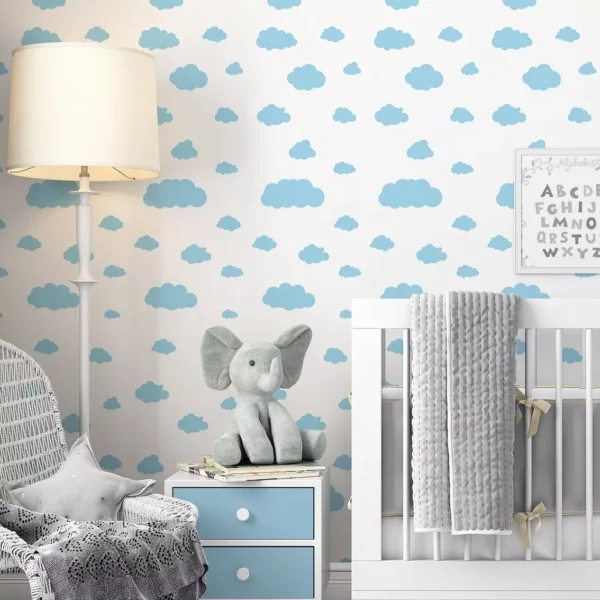 Papel De Parede De Nuvens Azuis Fundo Branco Quarto Infantil