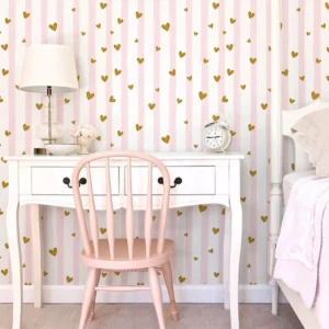 Papel De Parede Decoração Infantil Corações E Glitter Rosa