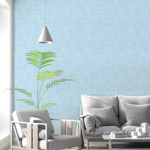 Papel De Parede Decorativo Tecido Linho Azul Sala Quarto 10m