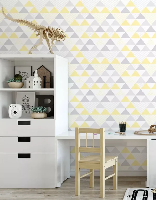 Papel De Parede Decorativo Triângulos Amarelo