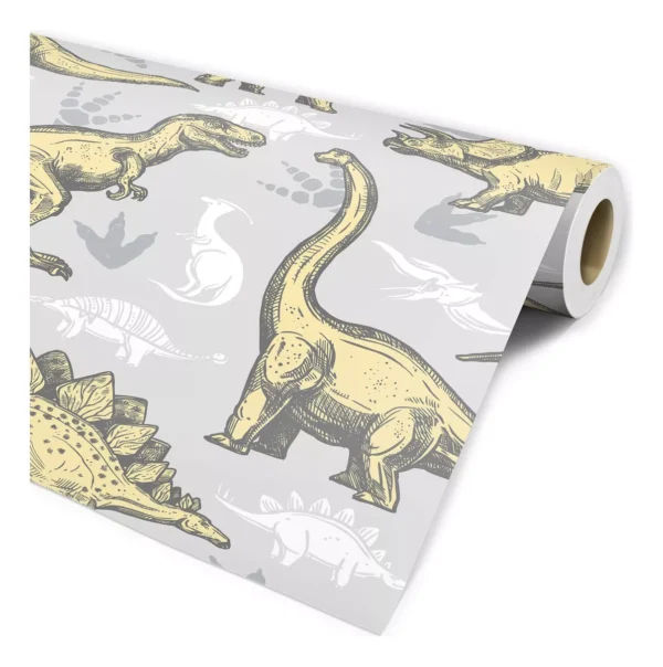 Papel De Parede Dinossauro Amarelo Quarto Infantil Menino 3m