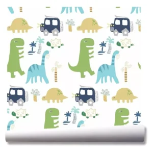 Papel De Parede Dinossauro Carro Jurassic Kit 03 Rolos A42