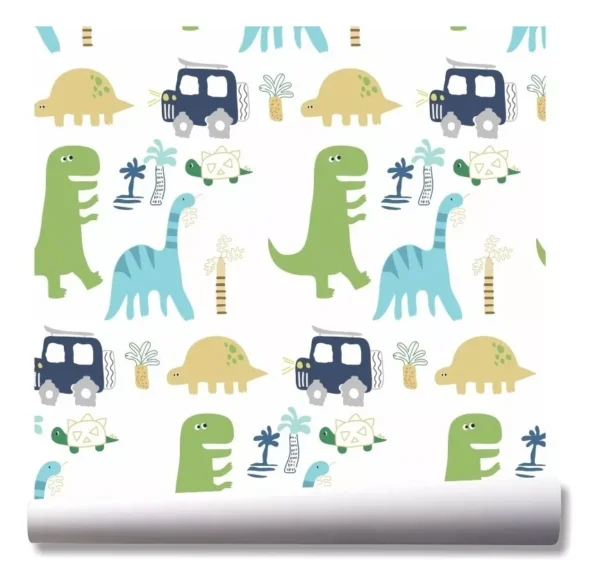 Papel De Parede Dinossauro Carro Jurassic Kit 03 Rolos A42